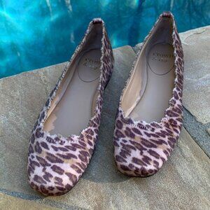 Crown & Ivy Venice Scallop Rimmed Faux Leopard Fur Square Toe Flats